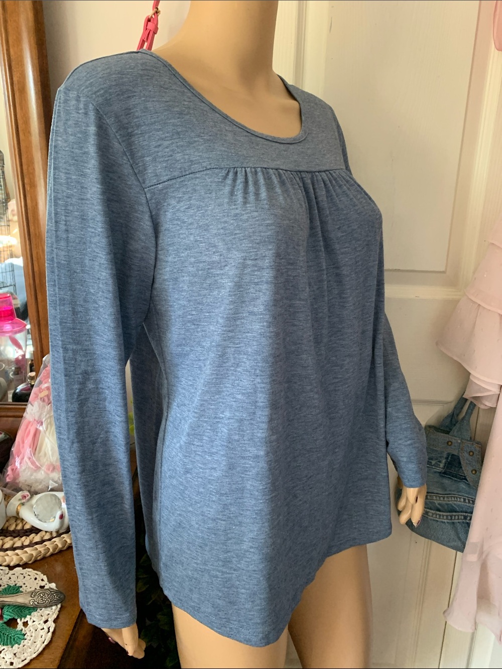 Casual denim blue long sleeve tunic tee shirt top S